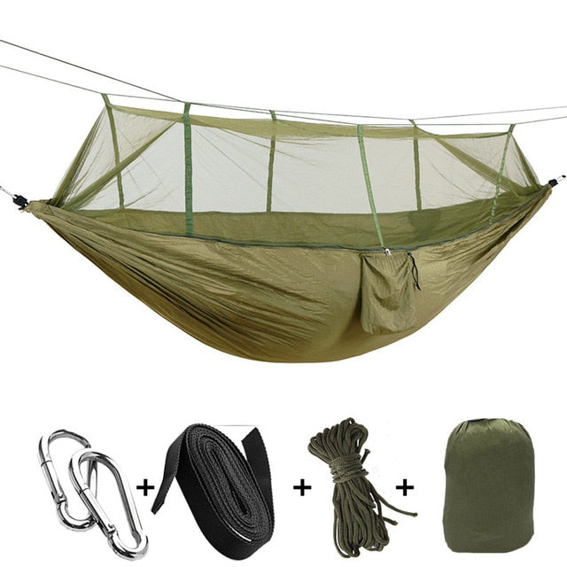 1 2 Person Outdoor Mosquito Net Parachute Hammock Camping Hanging Sleeping Bed Swing Portable Double Chair Hamac Army Green