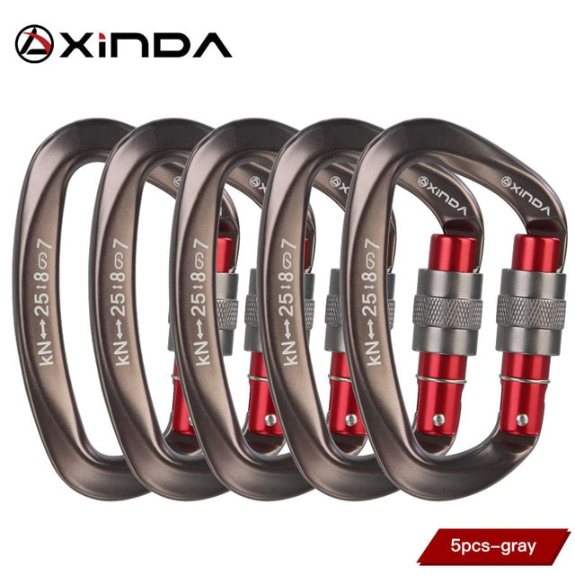 Xinda 25kN D-Shape Carabiner Climbing Security Safety Buckle Screw Gates Master Lock Carabiner Outdoor Rock Climbing Equipment