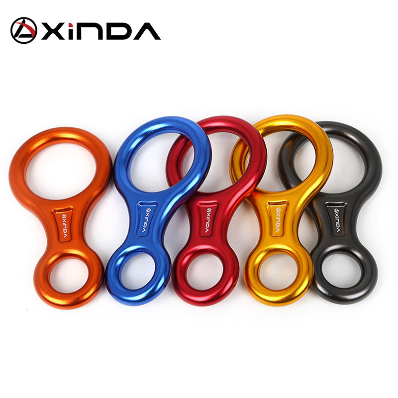XINDA Rock Climbing 8-Shape Eight Ring Abseiling Device 45KN Descender Belay Rappelling Carabiner Outdoor Downhill Descent Kit