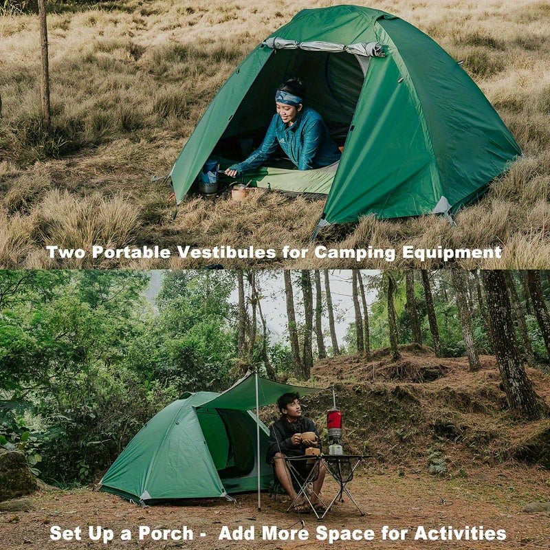 Green Ultralight Backpacking Tent 2 Person Waterproof Camping Tent 2 Person Double Layer Outdoor Simple Pitch Tent Suitable For Family Camping, Hiking Hunting Mountaineering Travel