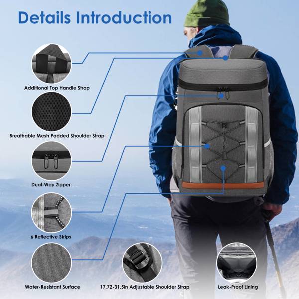 Cooler Backpack 36 Can Leakproof Insulated Cooler Backpack With 25L-6.6Gal For Picnic Camping Beach Hiking Fishing Travel