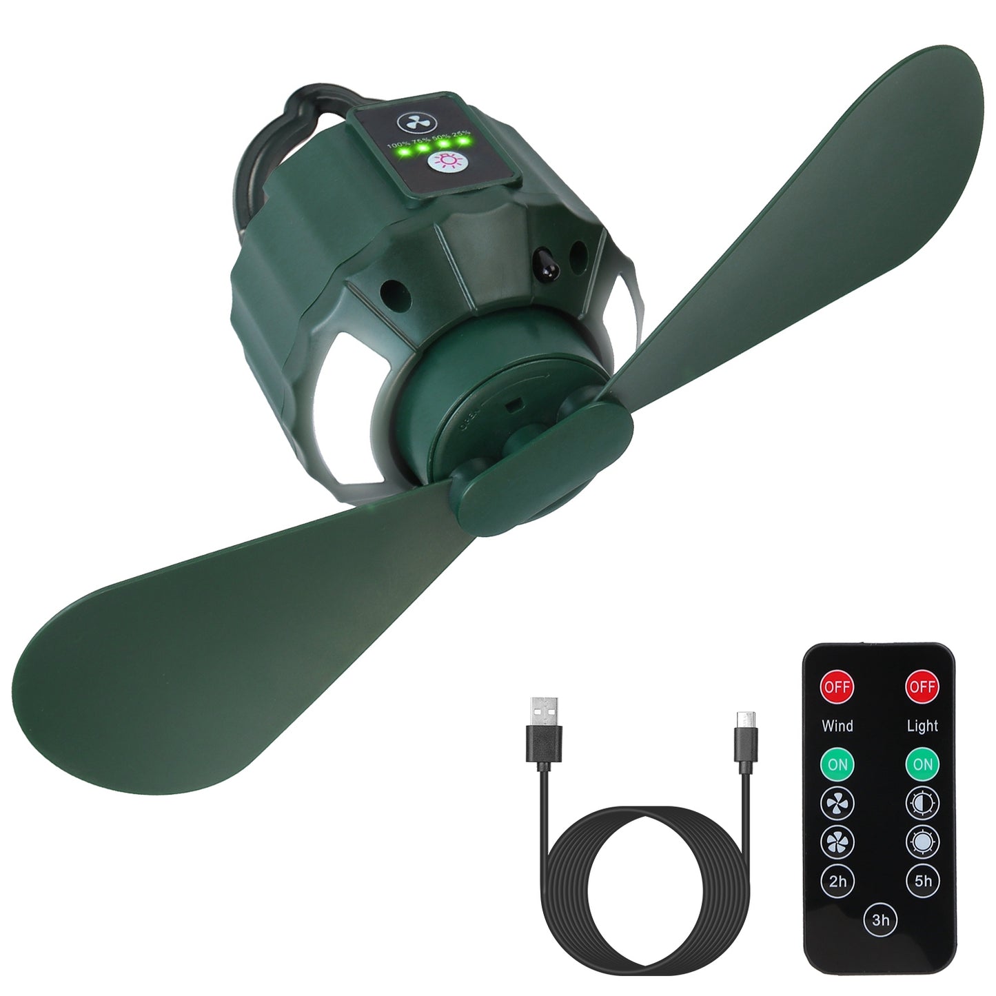 5200mAh Or 10400mAh Options -- 1Pc Portable Camping Ceiling LED Fan USB Battery Powered Hanging Tent Lantern Fan Power Bank With 3 Fan Speed 3 Light Brightness Smart Timer Remote Control