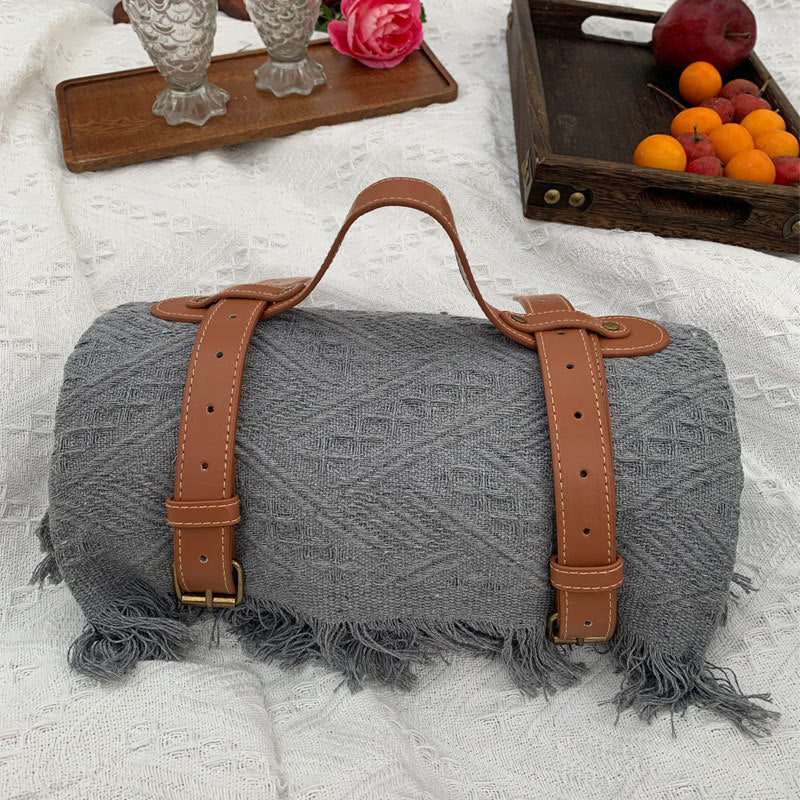 New Chessboard Plaid Knitted Thickened Camping Rugs Picnic Mat Fashion Tassel