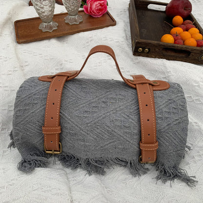 New Chessboard Plaid Knitted Thickened Camping Rugs Picnic Mat Fashion Tassel