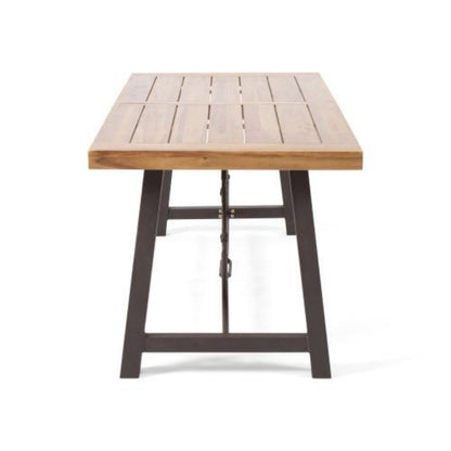 Outdoor Lovewood Metal Base Dining Table, Teak Wood