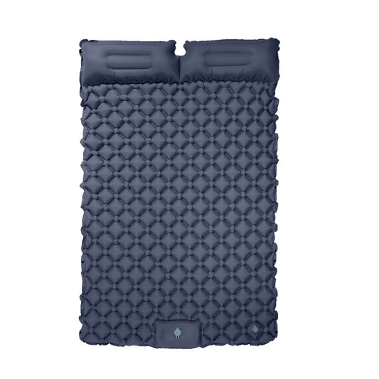 Outdoor double inflatable sleeping pad – with built-in pillow & pump, for camping, backpacking, hiking.