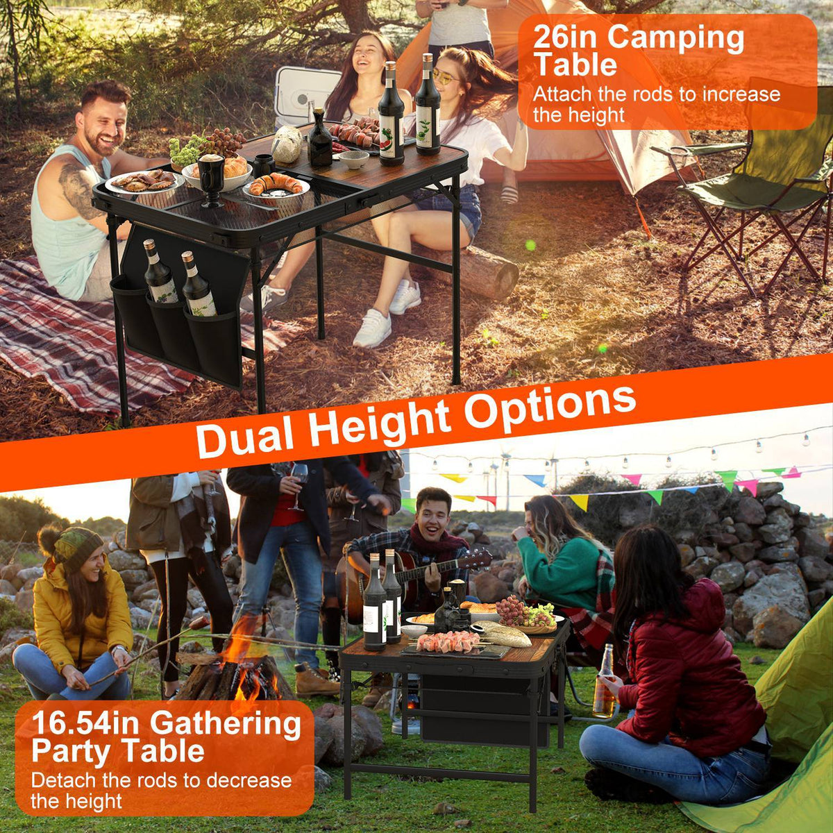 1Pc 35.43x23.62x26in Foldable Camping Table Collapsible Picnic Aluminum Alloy Grill Stand 66LBS Max Load Height Adjustable BBQ Table With Adjustable Height Storage Net