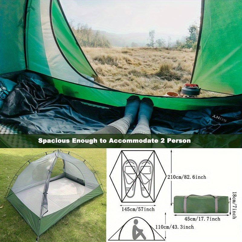 Green Ultralight Backpacking Tent 2 Person Waterproof Camping Tent 2 Person Double Layer Outdoor Simple Pitch Tent Suitable For Family Camping, Hiking Hunting Mountaineering Travel