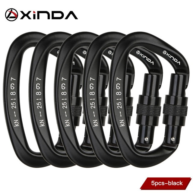 Xinda 25kN D-Shape Carabiner Climbing Security Safety Buckle Screw Gates Master Lock Carabiner Outdoor Rock Climbing Equipment