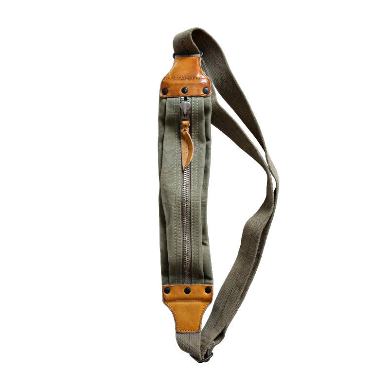 American Retro Military Style Chest Bag Made Of Old Canvas With Top Layer Cowhide