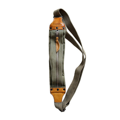American Retro Military Style Chest Bag Made Of Old Canvas With Top Layer Cowhide