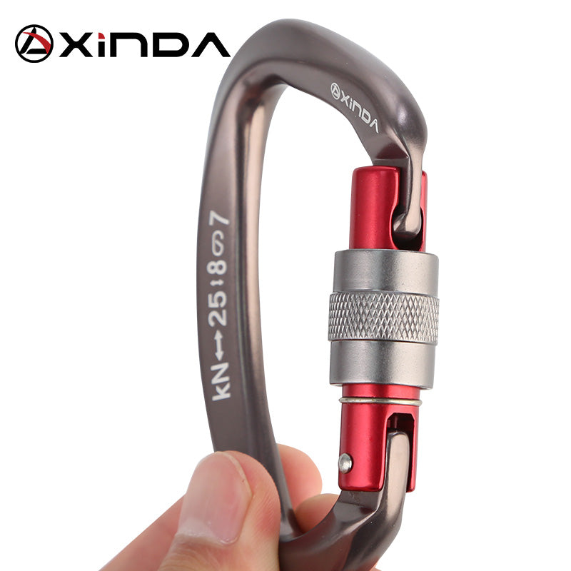 Xinda 25kN D-Shape Carabiner Climbing Security Safety Buckle Screw Gates Master Lock Carabiner Outdoor Rock Climbing Equipment
