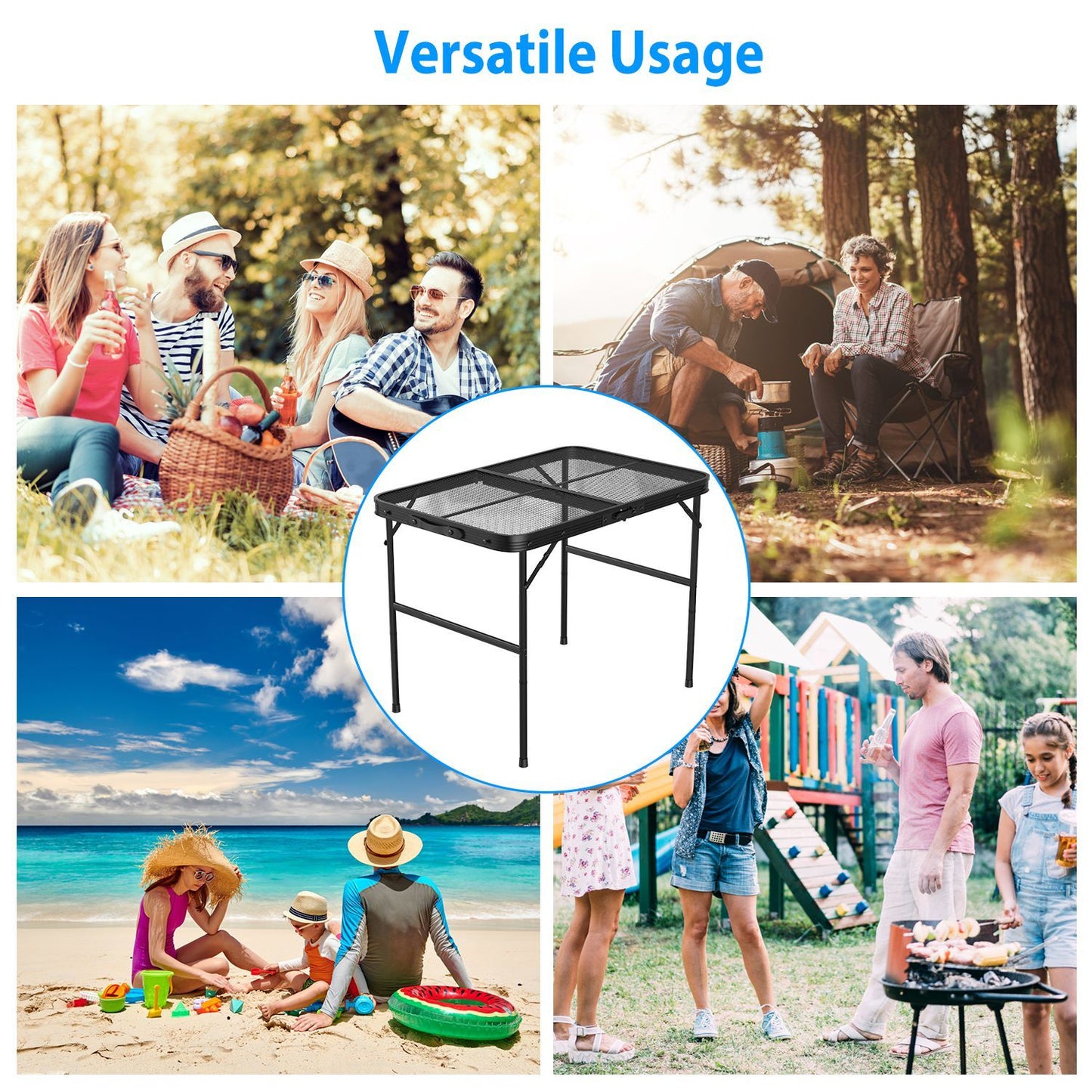 1Pc Foldable Camping Table Collapsible Picnic Aluminum Alloy Grill Stand 88LBS Max Load Height Adjustable BBQ Table