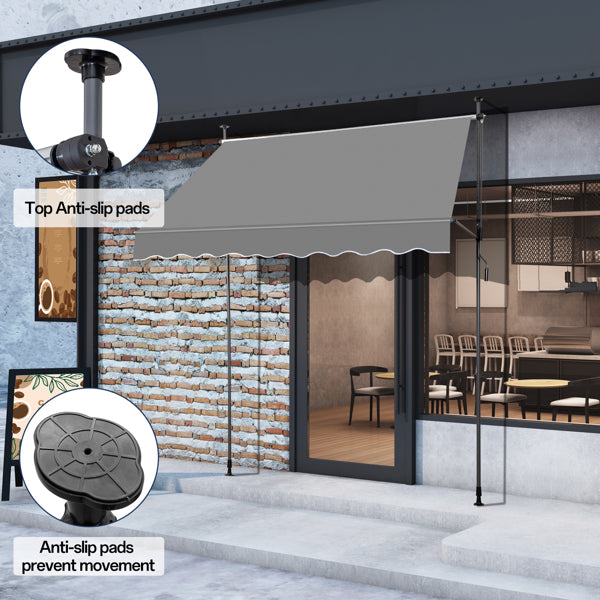 200x120x200-300cm Grey, Support Canopy, Polyester Fabric, Aluminum-iron Frame, Retractable