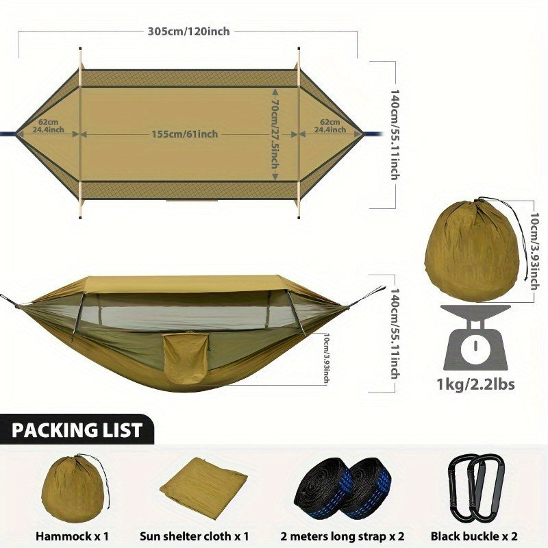 2025 Upgraded Double Layer Camping Hammock. 210D Nylon Mesh Camping Hammock. Sunscreen And Insect Repellent Double Zipper Design. Portable Outdoor Gear With Carabiner. Load Capacity 500lbs