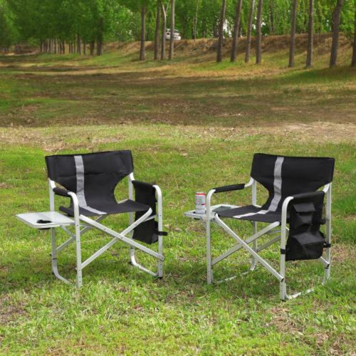 Padded Foldable Lightweight Oversized Outdoor Chair With Side Table And Storage Bag