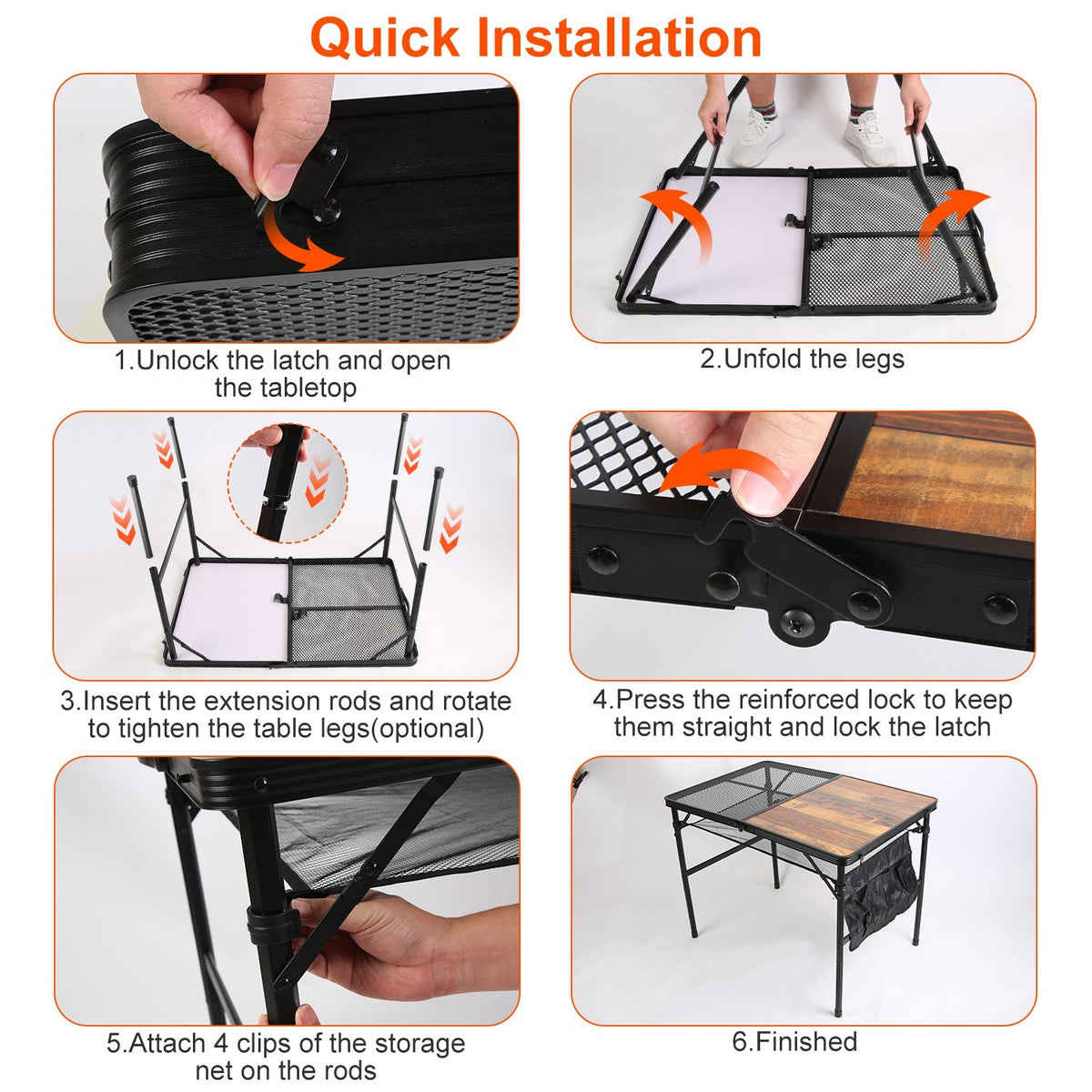1Pc 35.43x23.62x26in Foldable Camping Table Collapsible Picnic Aluminum Alloy Grill Stand 66LBS Max Load Height Adjustable BBQ Table With Adjustable Height Storage Net