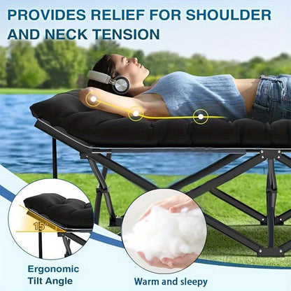 Easy To Fold Portable Recliner Black Comfortable Thick Cushion Suitable For Home Office,NoteThis Pallet Is Shipped By Average Freight
