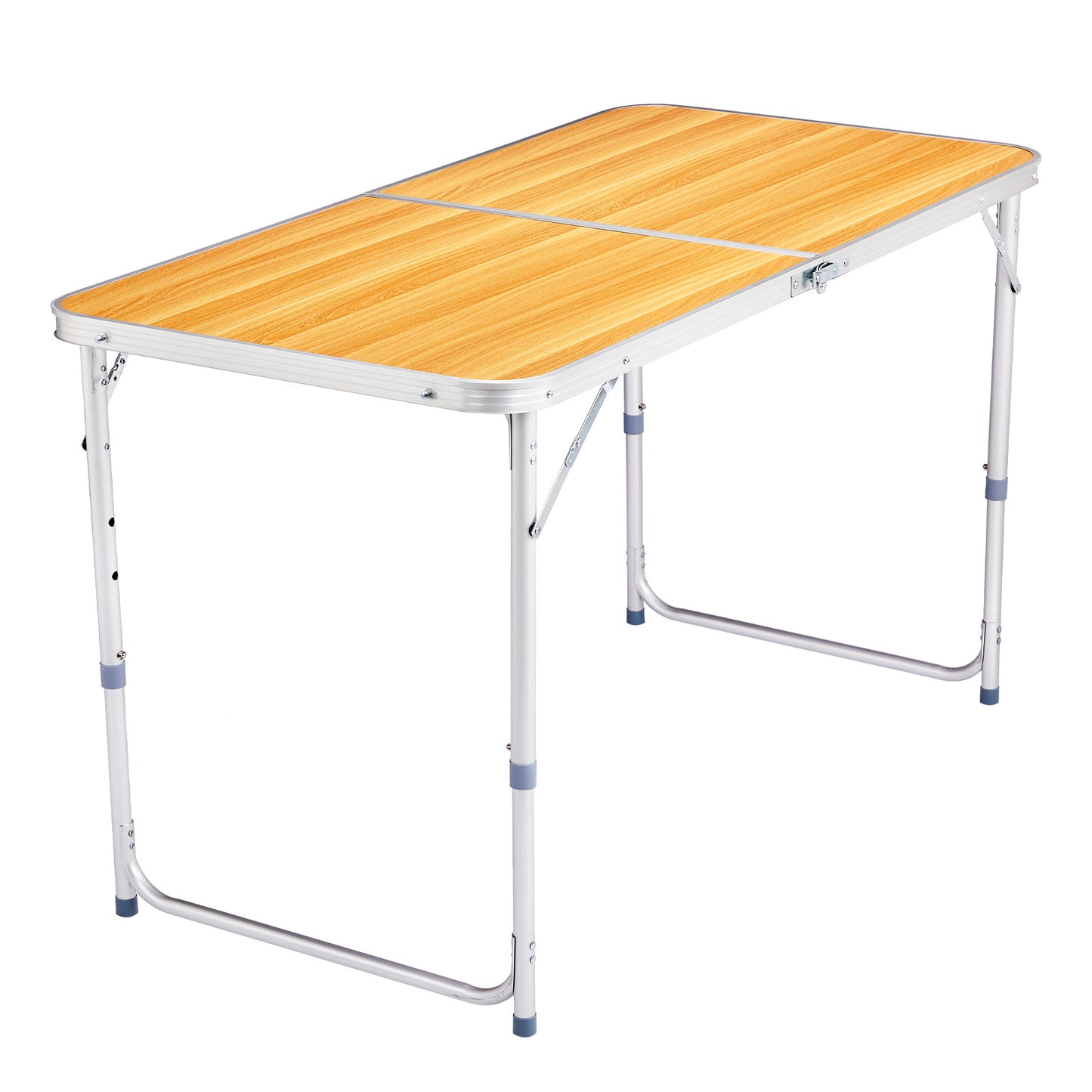 4ft Wood Grain Outdoor Folding Table Aluminum Alloy Rectangular 50kg Two Fold Tabletop