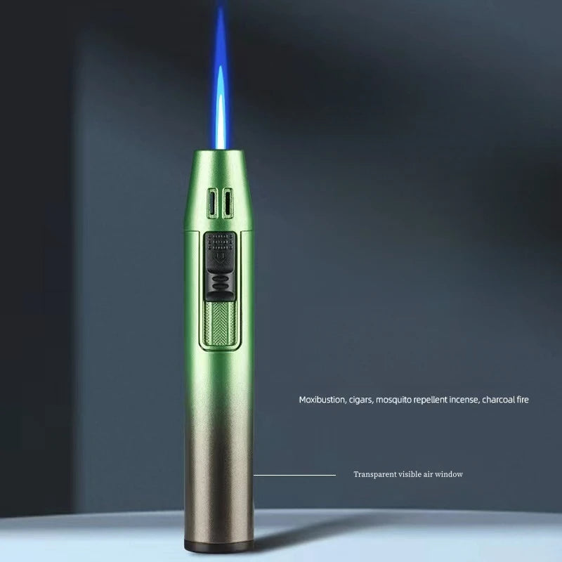 Pen Metal Lighter Mini Spray Gun Inflatable Windproof Butane Gas Lighter Adjustable Straight Shot Blue Flame Cigarette Tools