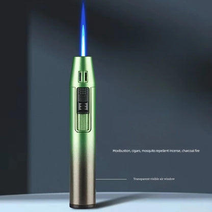 Pen Metal Lighter Mini Spray Gun Inflatable Windproof Butane Gas Lighter Adjustable Straight Shot Blue Flame Cigarette Tools