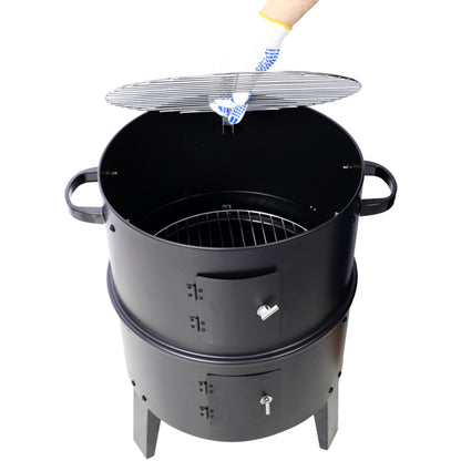 Charcoal Smoked Grill, Outdoor Cooking, 16 Inch Vertical Smoker Portable Grill Suitable For Camping, Black