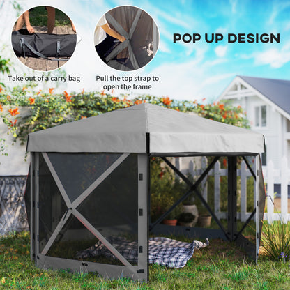 12 X 12 Hexagonal Up Gazebo Canopy Tent With 5 Sidewalls, Outdoor Canopy Shelter With Carry Bag, Dark Gray