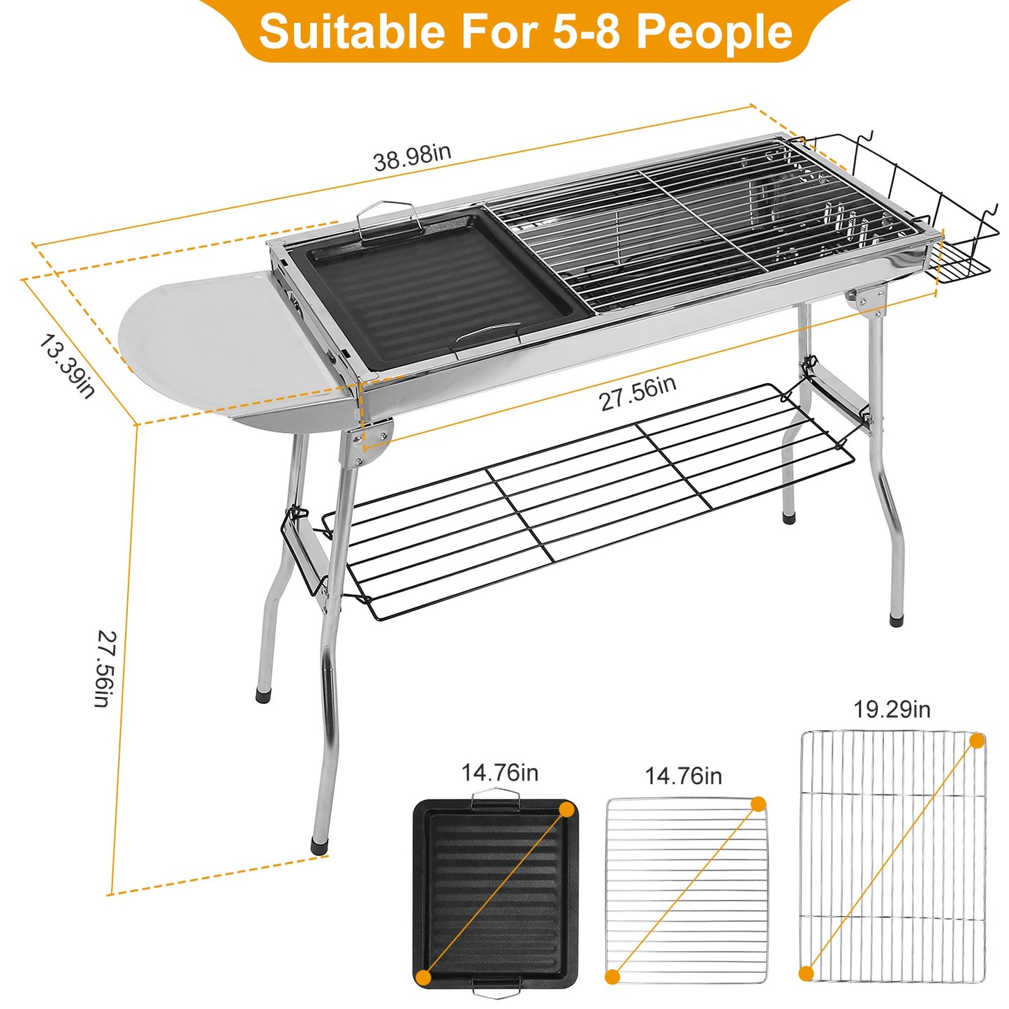16.7x10x17.7 Inch Portable Charcoal Grill Foldable BBQ Suitcase Grill Rack For Outdoor Camping Picnic Garden BBQ