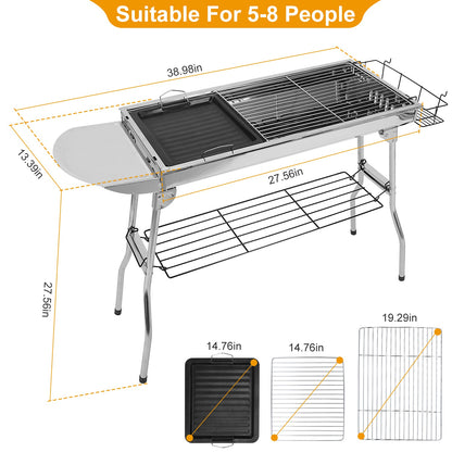 16.7x10x17.7 Inch Portable Charcoal Grill Foldable BBQ Suitcase Grill Rack For Outdoor Camping Picnic Garden BBQ