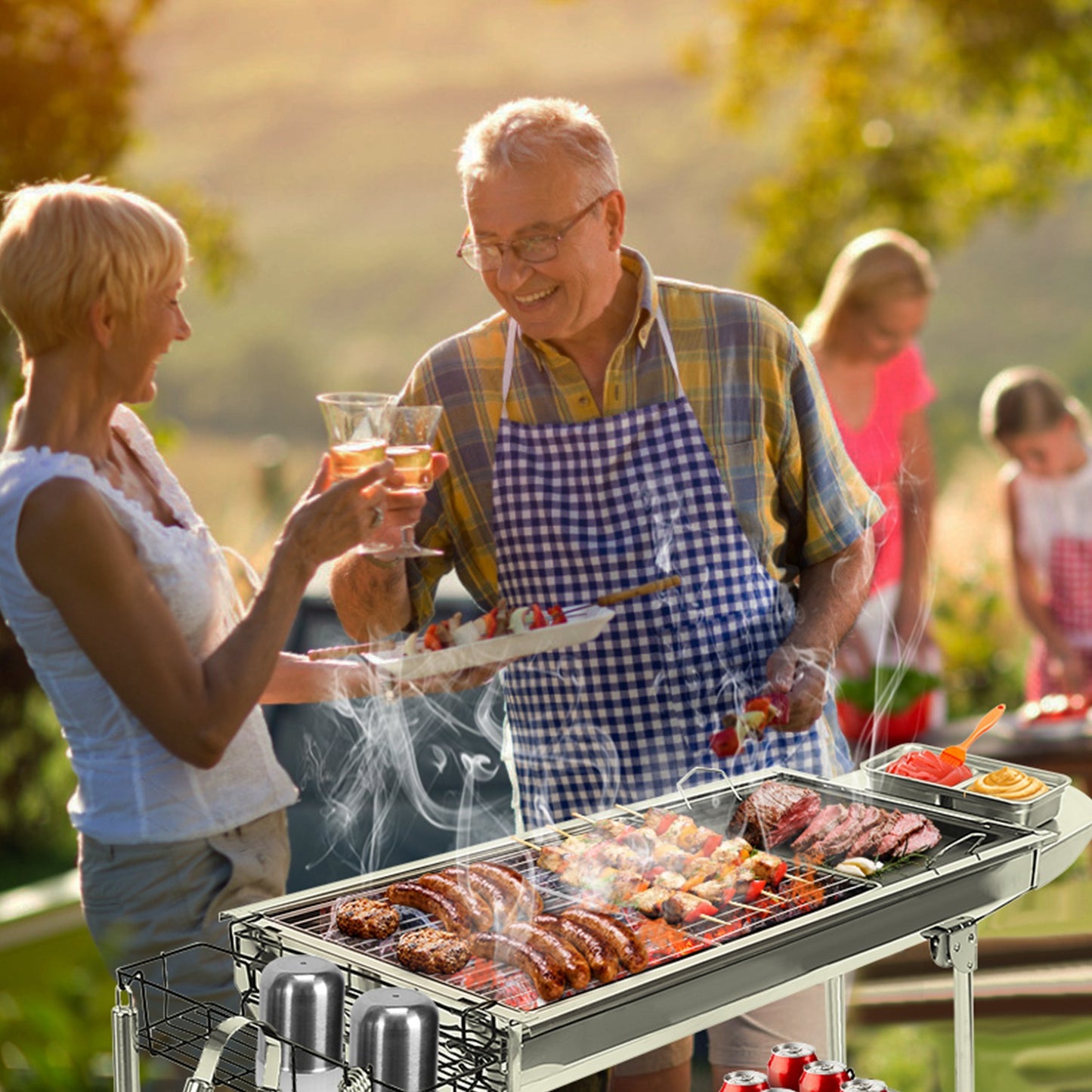 16.7x10x17.7 Inch Portable Charcoal Grill Foldable BBQ Suitcase Grill Rack For Outdoor Camping Picnic Garden BBQ