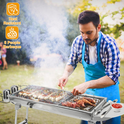 16.7x10x17.7 Inch Portable Charcoal Grill Foldable BBQ Suitcase Grill Rack For Outdoor Camping Picnic Garden BBQ