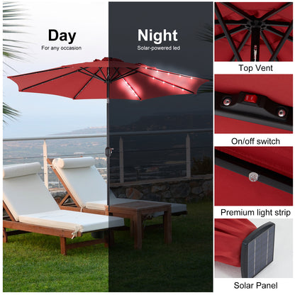 10ft Solar Polyester 32 LED Lighted Patio Umbrella With Tilt Adjustment And UV-Resistant Fabric