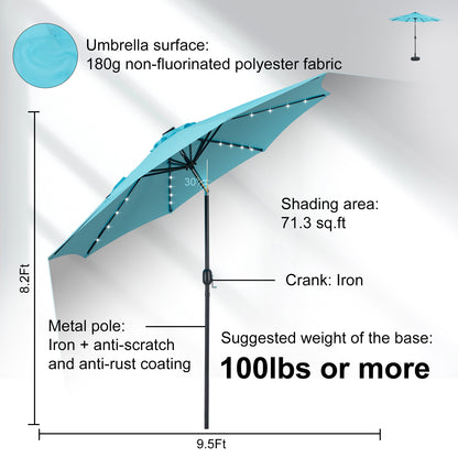 10ft Solar Polyester 32 LED Lighted Patio Umbrella With Tilt Adjustment And UV-Resistant Fabric
