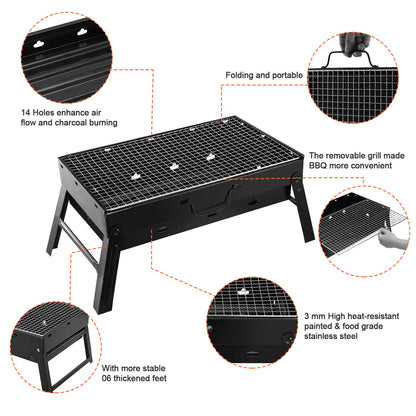1Pc Portable BBQ Grill Foldable Charcoal Grill Lightweight Smoker Grill For Camping Picnics Garden Grilling