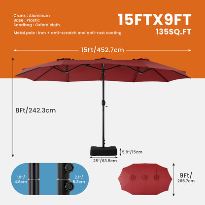 15ft Large Patio Umbrella With Base Included, Rectangle Table Umbrella Outdoor Patio, Outside Umbrellas For Deck, Market, Backyard