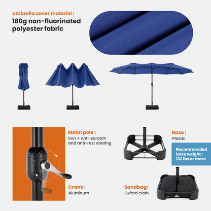 15ft Large Patio Umbrella With Base Included, Rectangle Table Umbrella Outdoor Patio, Outside Umbrellas For Deck, Market, Backyard