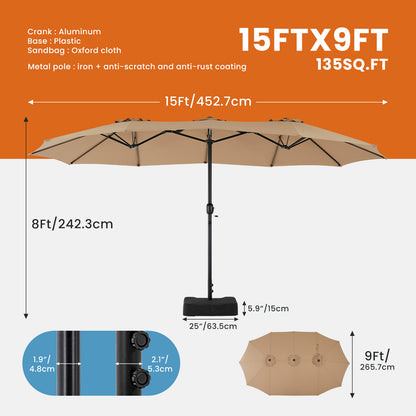 15ft Large Patio Umbrella With Base Included, Rectangle Table Umbrella Outdoor Patio, Outside Umbrellas For Deck, Market, Backyard