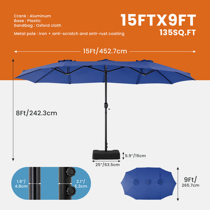 15ft Large Patio Umbrella With Base Included, Rectangle Table Umbrella Outdoor Patio, Outside Umbrellas For Deck, Market, Backyard