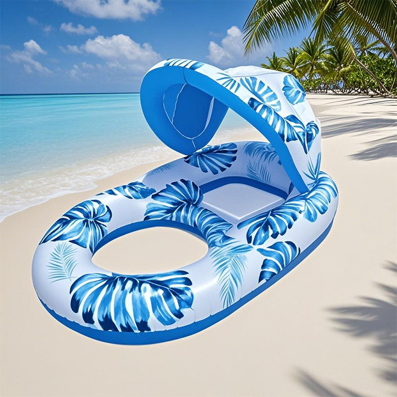 1pc Thick Large Swimming Pool Float With Cup Holder And Sunshade, Essential For Pool Parties And Beaches, Comes With A Manual Air Pump