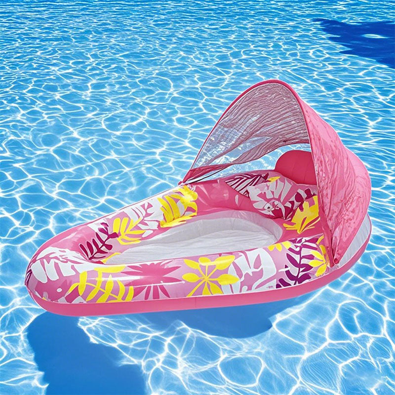 1pc Thick Large Swimming Pool Float With Cup Holder And Sunshade, Essential For Pool Parties And Beaches, Comes With A Manual Air Pump