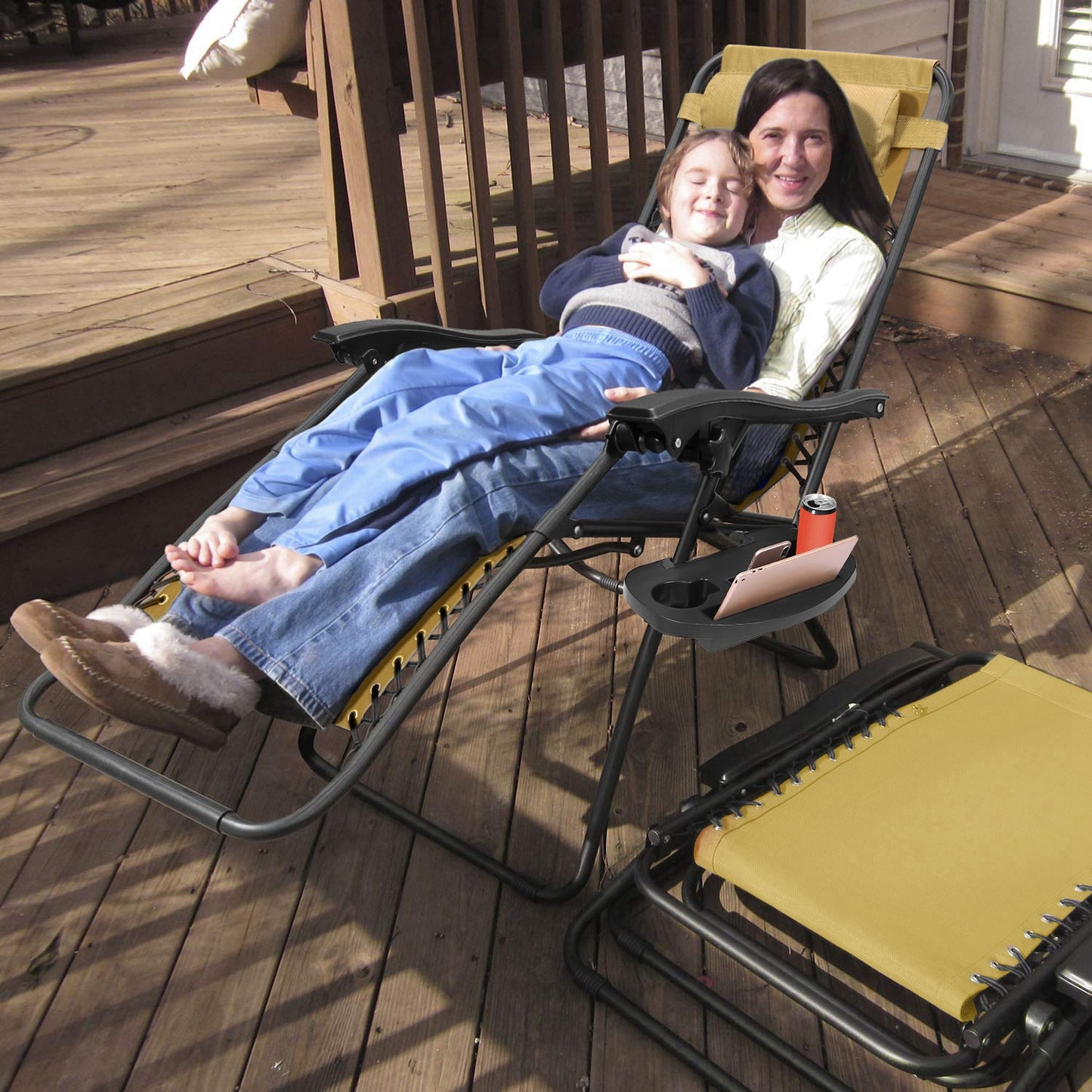 2Packs Zero Gravity Lounge Chair With Dual Side Tray Stress Relief Pillow 330lbs Max Load Per Chair Foldable For Patio Poolside Beach Fedex Shipping