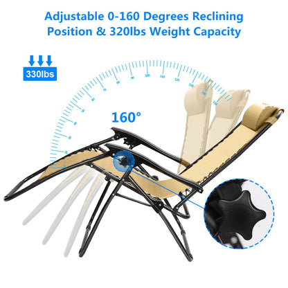 2Packs Zero Gravity Lounge Chair With Dual Side Tray Stress Relief Pillow 330lbs Max Load Per Chair Foldable For Patio Poolside Beach Fedex Shipping