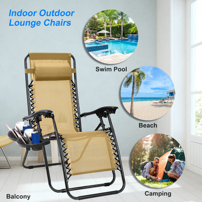2Packs Zero Gravity Lounge Chair With Dual Side Tray Stress Relief Pillow 330lbs Max Load Per Chair Foldable For Patio Poolside Beach Fedex Shipping