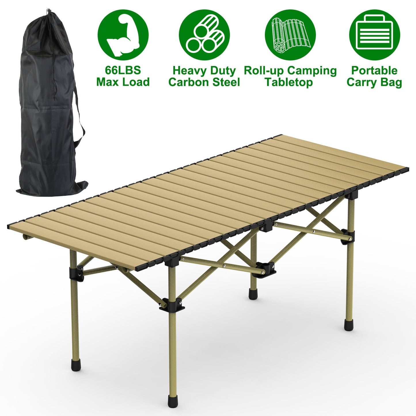 1Pc S Or L Size Options Folding Camping Table Portable Lightweight Carbon Steel Roll-up Picnic BBQ Desk With Carry Bag Heavy Duty For Outdoor Beach Backyard Party Patio Camping Hiking BBQ Picnic
