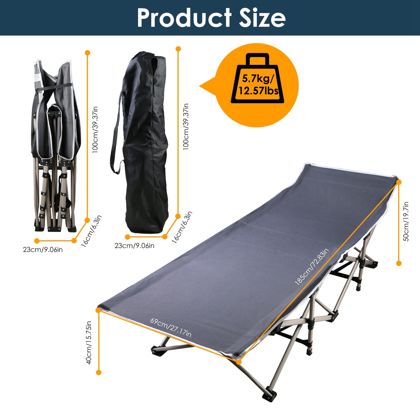 1Pc Folding Camping Cot Portable Sleeping Camping Bed Collapsible Travel Camp Cots Guest Bed Cot With 2-Sided Soft Pad 440LBS Max Load