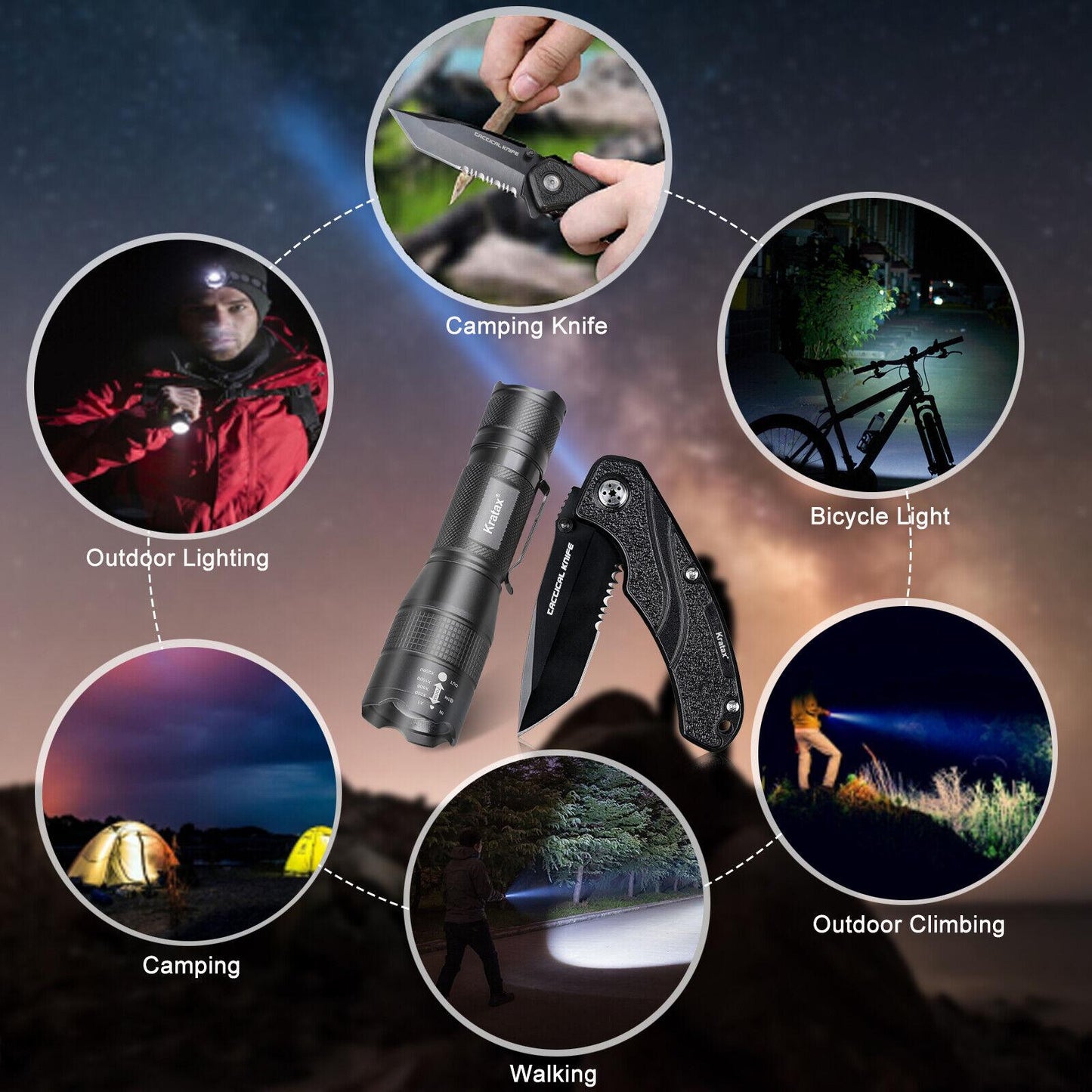 5.3 Oz Small Ultra Zoomable LED Tactical Handheld Flashlight With Knife