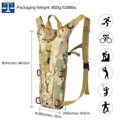 1Pc 3L Tactical Hydration Pack  Water Bladder Adjustable Water Drink Backpack For Hiking Cycling Climbing Running