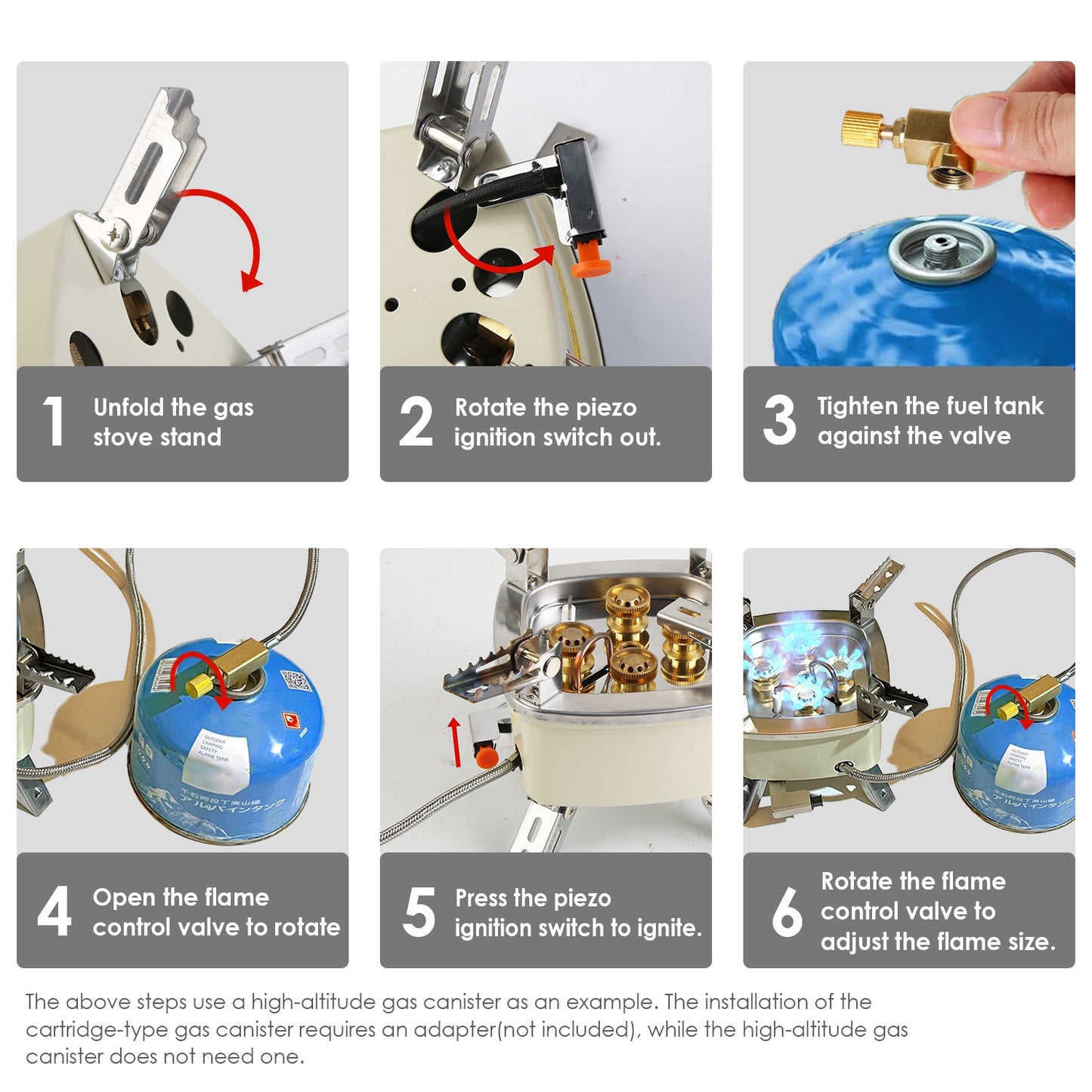 13000W Portable Windproof Camping Stove Five-head Gas Cooking Burner With Piezo Ignition Stepless Flame Control Fit For ISO-butane, Propane, Butane Fuel Tank For Backpacking Picnic Outdoor Cooking