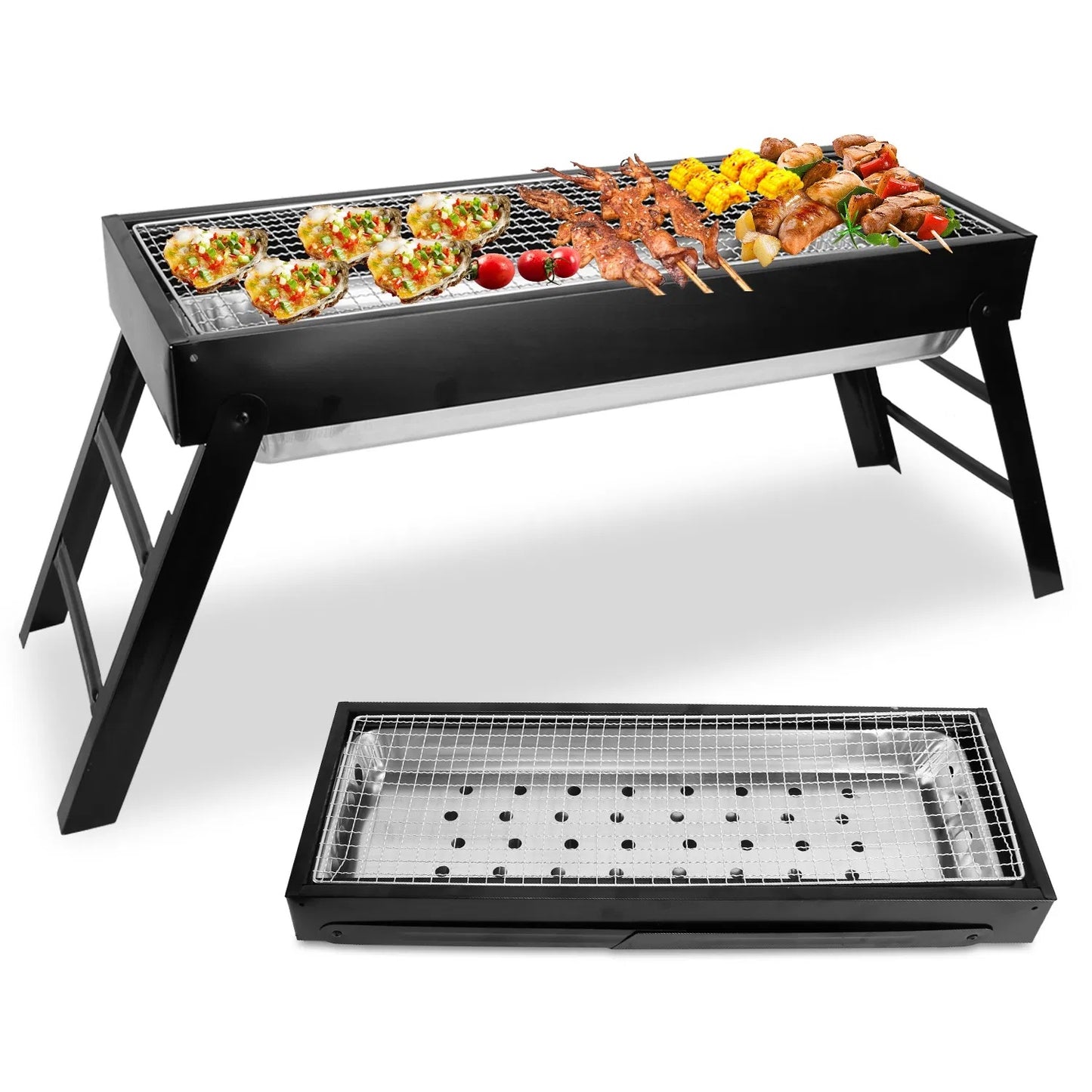 Foldable Charcoal BBQ Grill Stainless Steel Grill Net Easy Setup Portable Tabletop Barbecue Grill For Camping Picnic Outdoor Party