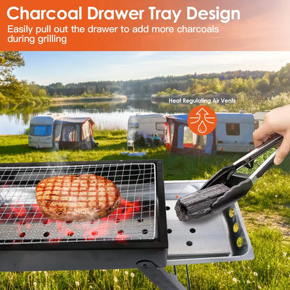 Foldable Charcoal BBQ Grill Stainless Steel Grill Net Easy Setup Portable Tabletop Barbecue Grill For Camping Picnic Outdoor Party
